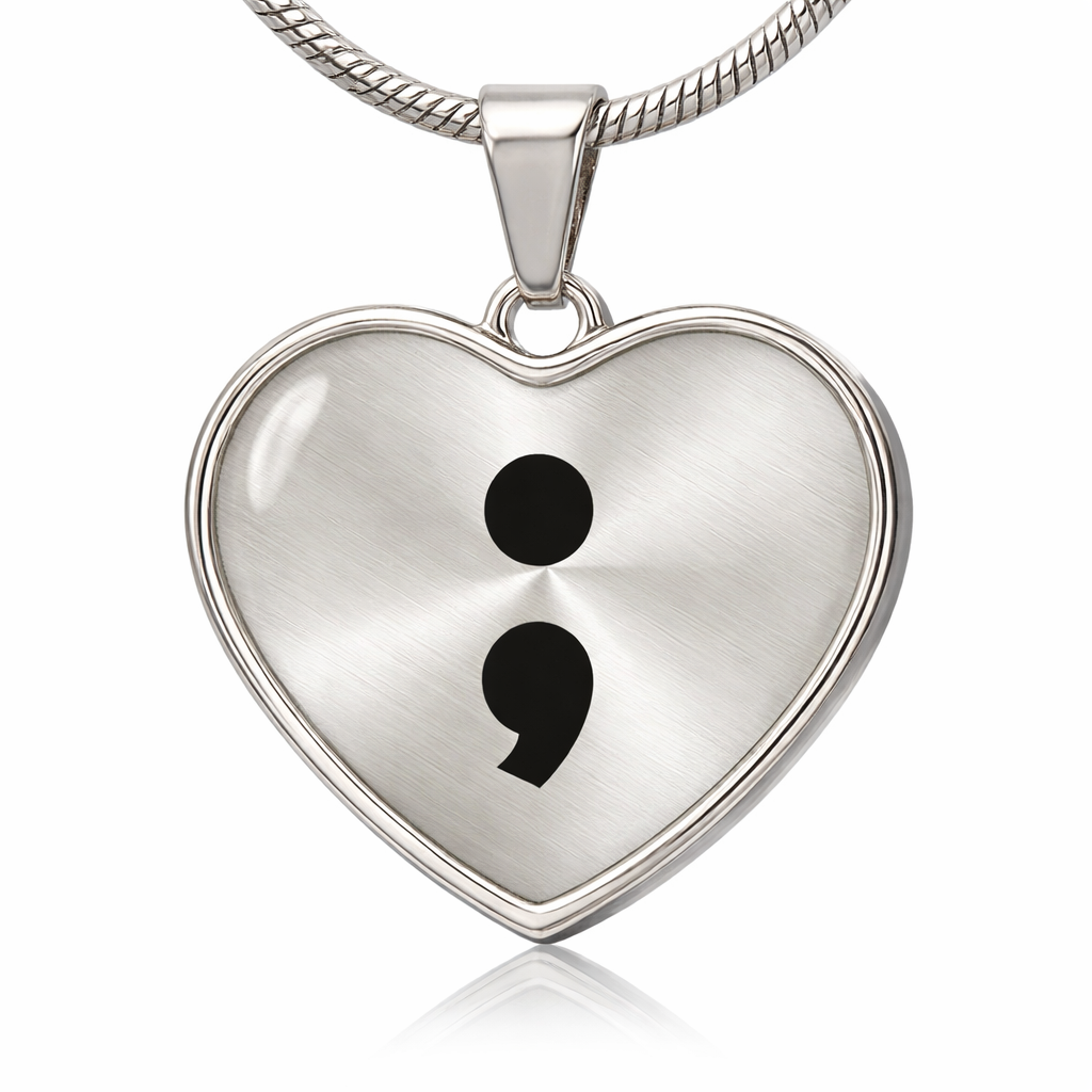 Semicolon Heart Necklace – Inspirational Mental Health Awareness Jewelry | Meaningful Keepsake Gift for Her