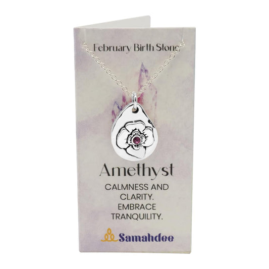 Milan Birthstone Necklaces Collection by Samahdee, Rings, Earrings: Handmade Flower Pendant with Colored Crystal - Gift for Mom, Daughter, BFF, Sister, Granddaughter, Niece