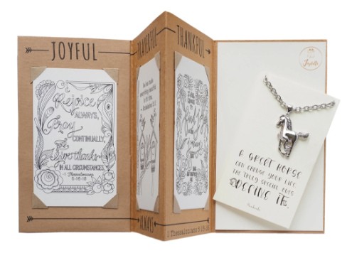 Joyfulle Brilynn Horse Pendant Necklace, Gifts for Women with Inspirational Greeting Card, Adjustable Chain 16" to 18"