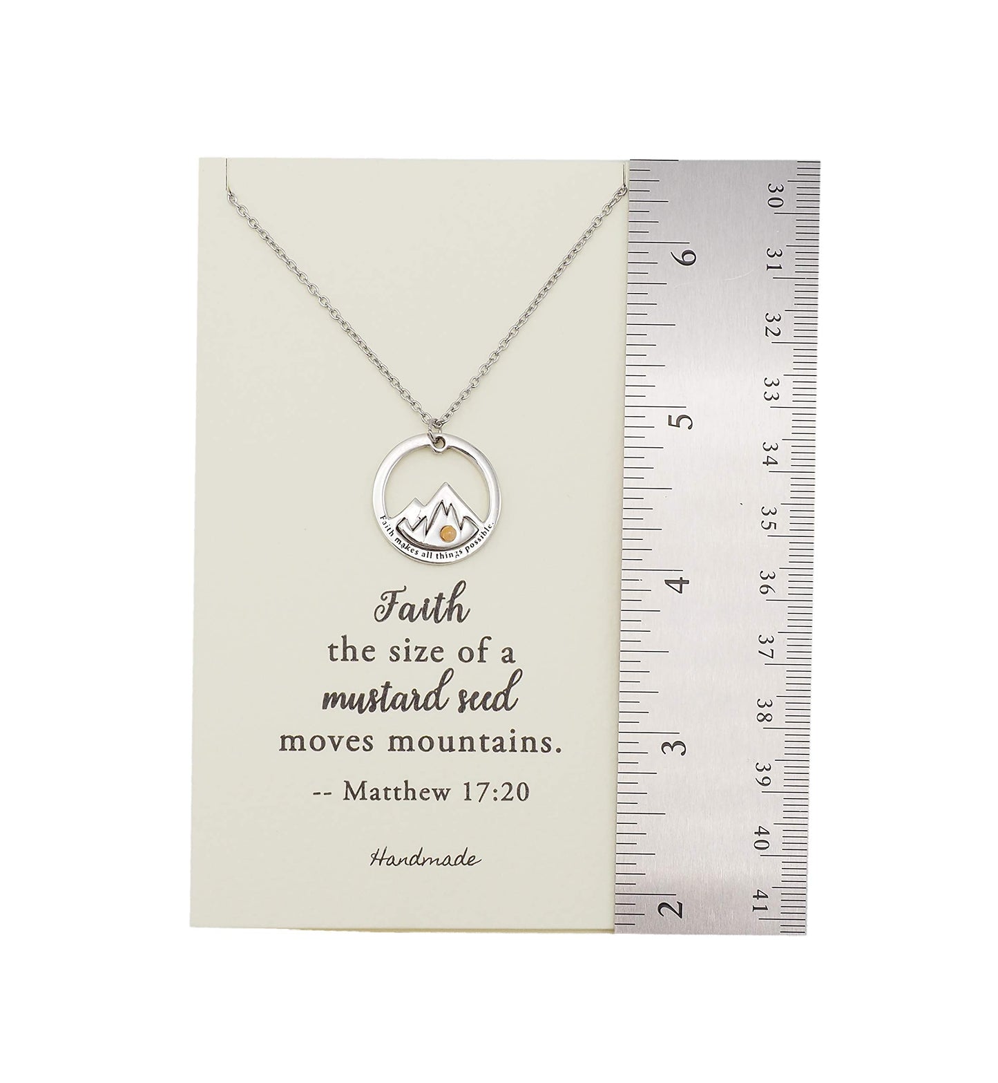 Joyfulle Faith Mountain Pendant Necklace, Religious Jewelry, Gifts for Women with Inspirational Greeting Card