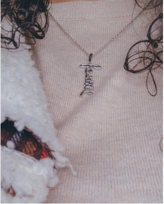 Joyfulle Rachel Be Still Script Pendant Necklace, Bible Verse Prayer Charm, Faith Religious Gifts for Women with Inspirational Greeting Card