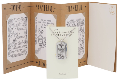 Joyfulle Simon Serenity Prayer Dog Tag Pendant Necklace, Gifts for Women with Inspirational Quote on Greeting Card