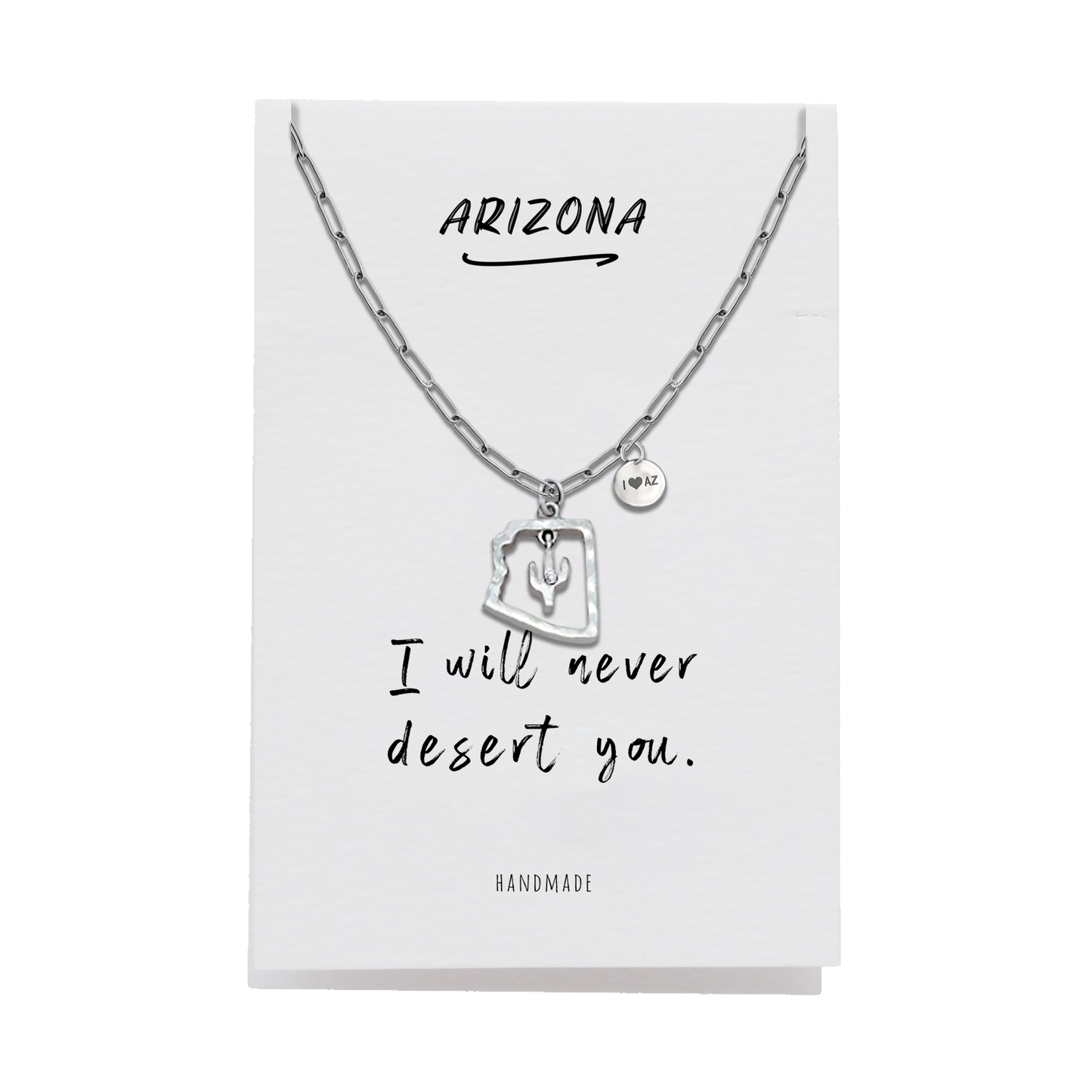 Quinnlyn & Co. Cactus in Arizona State with Swarovzki Crystal Pendant Necklace with Inspirational Quote on Greeting Card