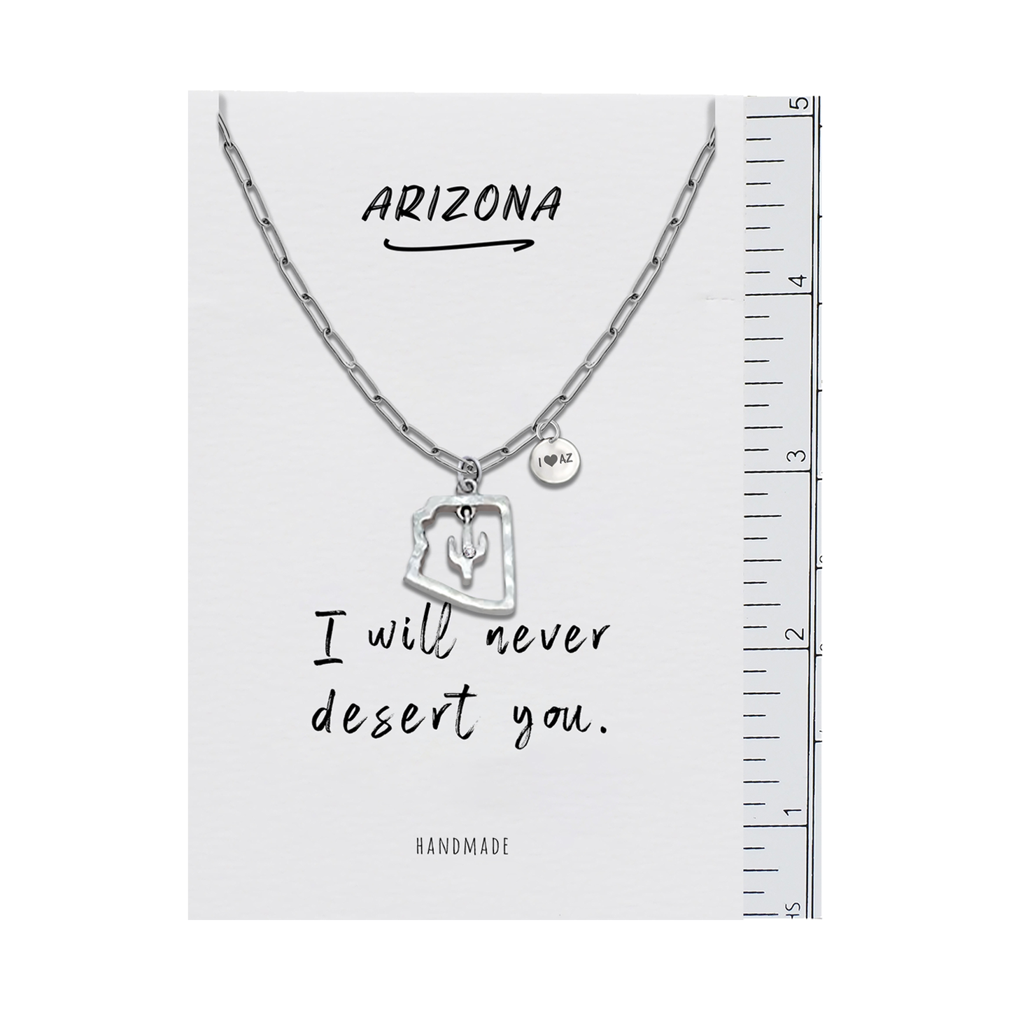 Quinnlyn & Co. Cactus in Arizona State with Swarovzki Crystal Pendant Necklace with Inspirational Quote on Greeting Card