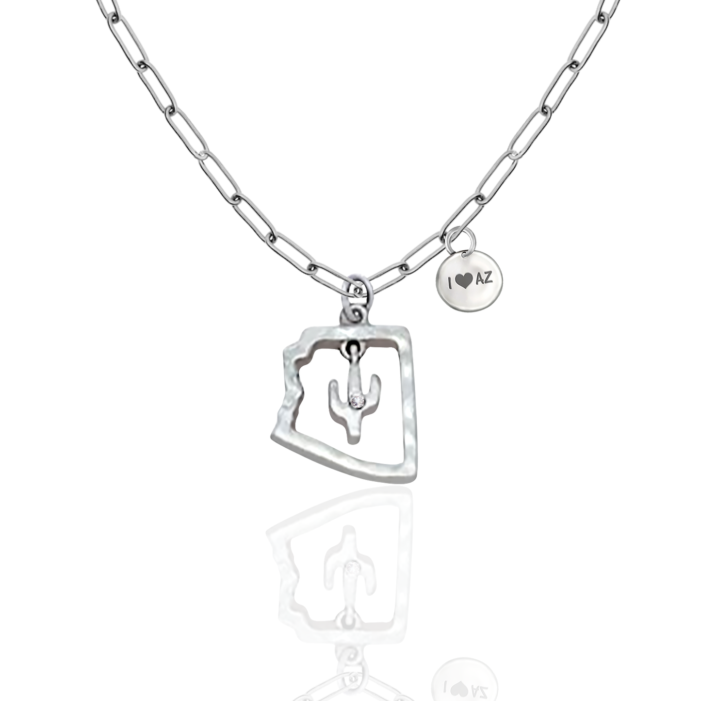 Quinnlyn & Co. Cactus in Arizona State with Swarovzki Crystal Pendant Necklace with Inspirational Quote on Greeting Card