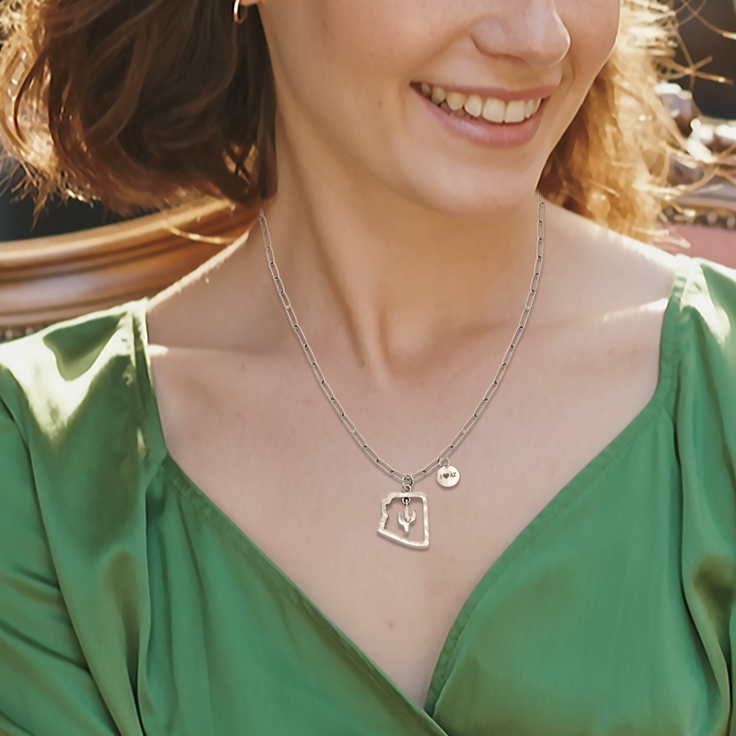 Quinnlyn & Co. Cactus in Arizona State with Swarovzki Crystal Pendant Necklace with Inspirational Quote on Greeting Card