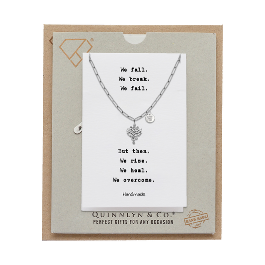 Quinnlyn & Co. Phoenix Flower Pendant Necklace with Paperclip Chain, Handmade Gifts for Women with Inspirational Quote on Greeting Card