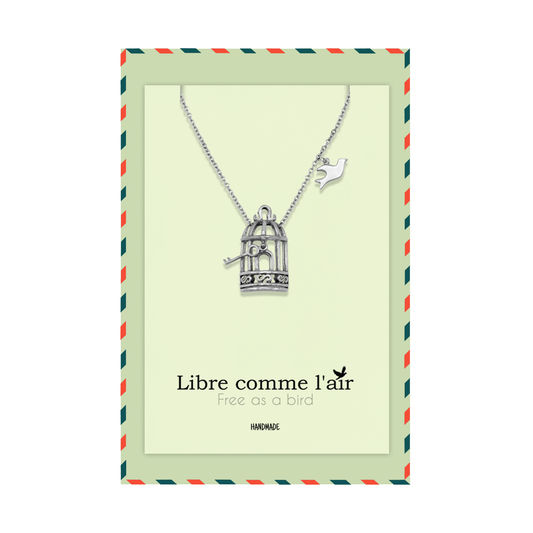 Aya Bird Cage with Key and Bird Charms Necklace, Womens Necklace, Gift for Women