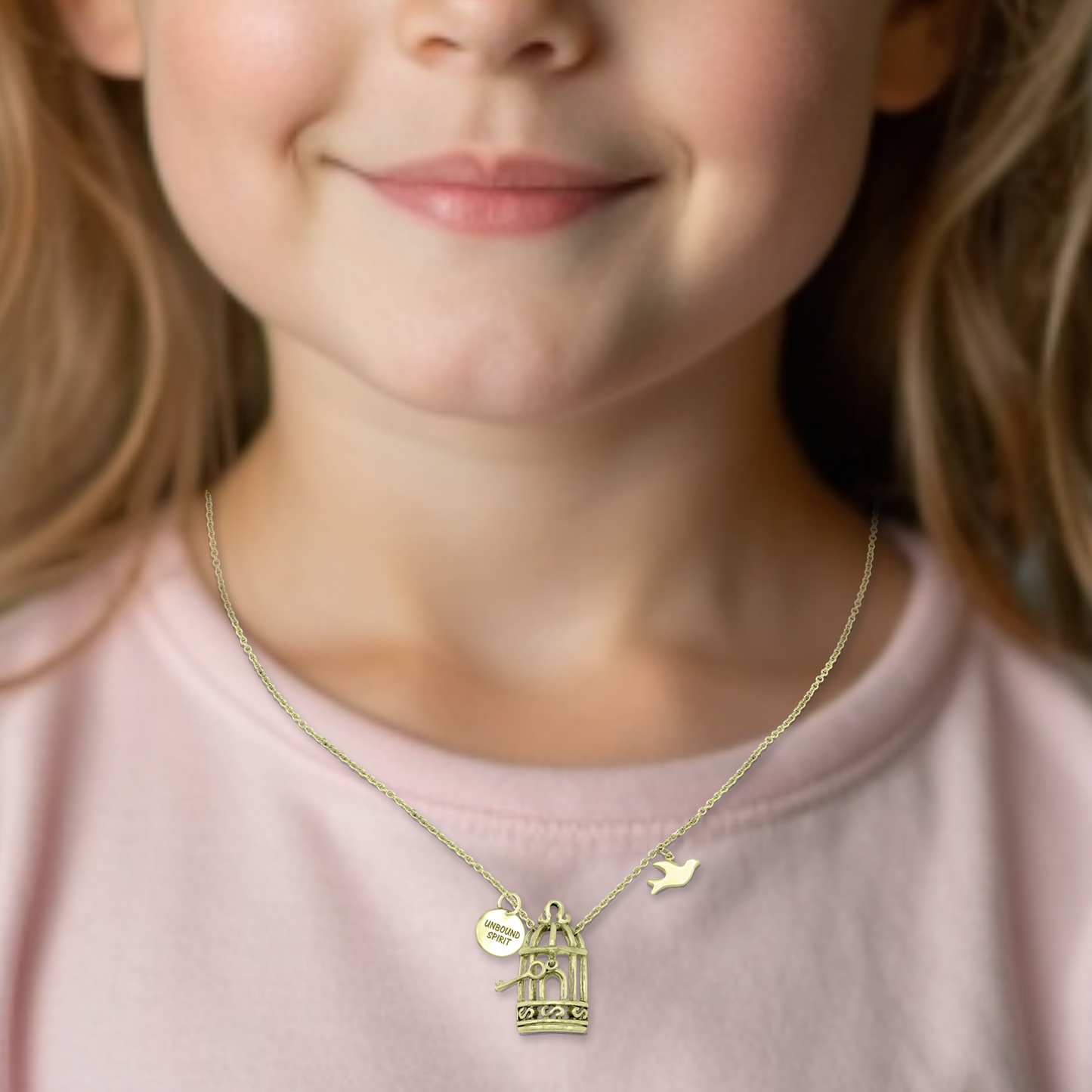 Aya Bird Cage with Key and Bird Charms Necklace, Womens Necklace, Gift for Women