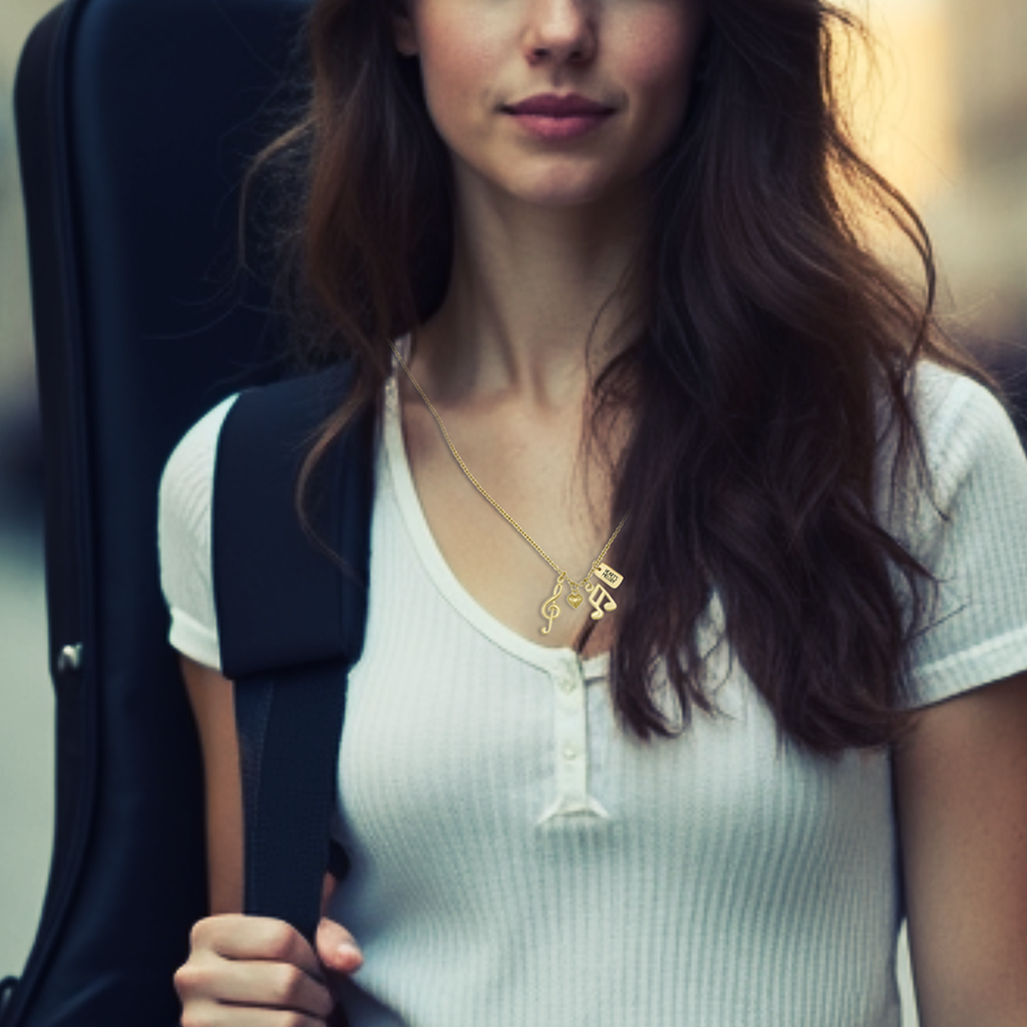 Mara Music Note Necklace, Gifts for Music Lovers, Music Jewelry, Rhodium or Gold Plated