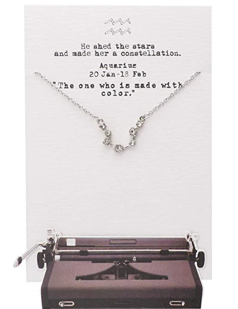 Quinnlyn & Co. Aquarius Zodiac Pattern Swarovzki Pendant Necklace, Birthday Gifts for Women, Teens and Girls with Inspirational Greeting Card