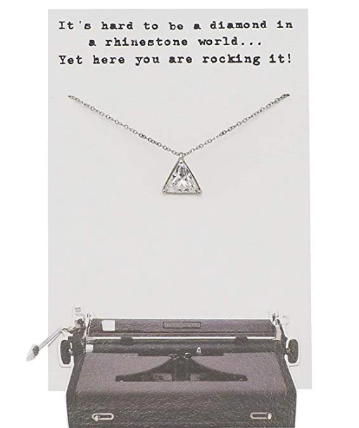 Quinnlyn & Co. Rosamunde CZ Solitaire in Triangle Shape Pendant Necklace, Handmade Gifts for Women with Inspirational Quote on Greeting Card
