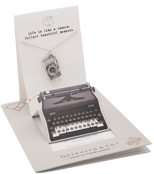 Quinnlyn & Co. Edgar Camera Pendant Necklace, Photography Gifts for Women with Inspirational Quote on Greeting Card