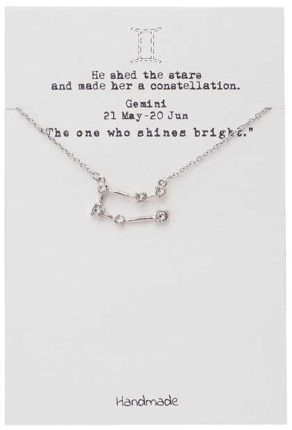 Quinnlyn & Co. Agatha Gemini Zodiac Pattern Swarovzki Pendant Necklace, Birthday Gifts for Women, Teens and Girls with Inspirational Greeting Card