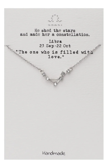 Quinnlyn & Co. Agatha Libra Zodiac Pattern Swarovzki Pendant Necklace, Birthday Gifts for Women, Teens and Girls with Inspirational Greeting Card