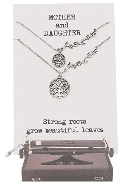 Quinnlyn & Co. Anne Mother Daughter Tree of Life with Branch Pendant Set of 2 Necklaces, Handmade Gifts for Women with Inspirational Quote on Greeting Card