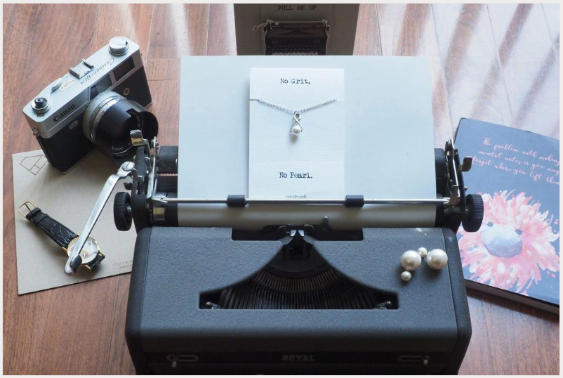 Quinnlyn & Co. Pearl Infinity Pendant Necklace, Handmade Gifts for Women with Inspirational Quote on Greeting Card