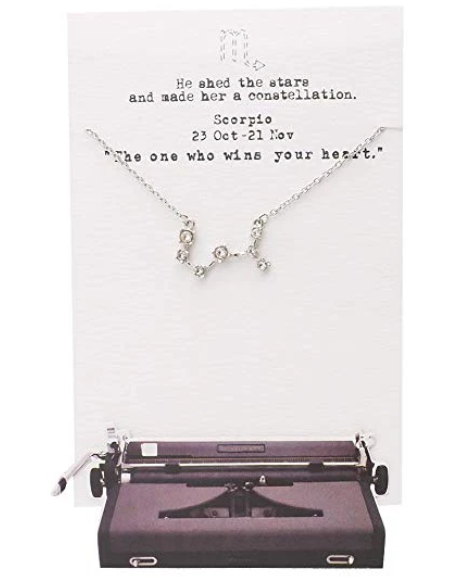 Quinnlyn & Co. Scorpio Zodiac Pattern Swarovzki Pendant Necklace, Birthday Gifts for Women, Teens and Girls with Inspirational Greeting Card