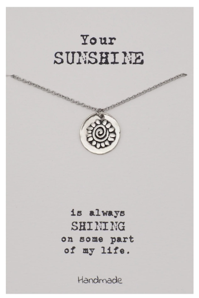 Quinnlyn & Co. Zora Sun Pendant Necklace, Handmade Gifts for Women with Inspirational Quote on Greeting Card