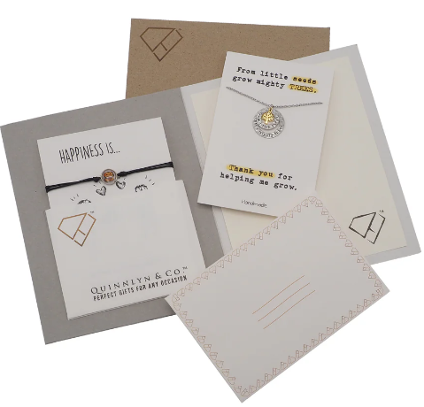 Quinnlyn & Co.Hajime Tree of Life with Engraved on Circle Pendant Necklace, Teacher's Day Appreciation Gifts, Handmade Jewelry for Women with Inspirational Quote on Greeting Card