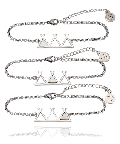 Quinnlyn & Co. Jackie Tribe Triangle Bracelets with Lab-Created Opal Pendants, Handmade Gifts for Women with Inspirational Quote on Greeting Card, Set of 3