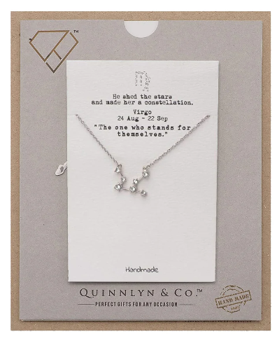 Quinnlyn & Co. Agatha Virgo Zodiac Pattern Swarovzki Pendant Necklace, Birthday Gifts for Women, Teens and Girls with Inspirational Greeting Card
