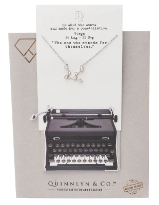 Quinnlyn & Co. Agatha Virgo Zodiac Pattern Swarovzki Pendant Necklace, Birthday Gifts for Women, Teens and Girls with Inspirational Greeting Card