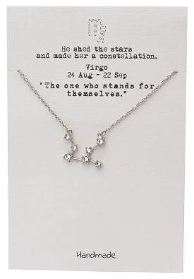 Quinnlyn & Co. Agatha Virgo Zodiac Pattern Swarovzki Pendant Necklace, Birthday Gifts for Women, Teens and Girls with Inspirational Greeting Card