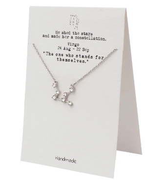 Quinnlyn & Co. Agatha Virgo Zodiac Pattern Swarovzki Pendant Necklace, Birthday Gifts for Women, Teens and Girls with Inspirational Greeting Card