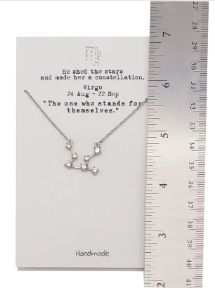 Quinnlyn & Co. Agatha Virgo Zodiac Pattern Swarovzki Pendant Necklace, Birthday Gifts for Women, Teens and Girls with Inspirational Greeting Card
