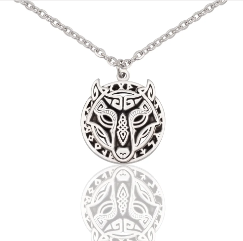 Quinnlyn & Co. Norse Wolf of Odin Pendant Necklace, Handmade Gifts for Women with Inspirational Quote on Greeting Card