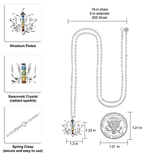 Auralyn Chakra Necklace Crystal Stones in Lotus Flower Infinity for Healing, Energy, Blossom New Beginnings, for Women, Silver Chain, Anti-Tarnish, Gift Ready Packaging, Handmade, USA Company, Samadhi