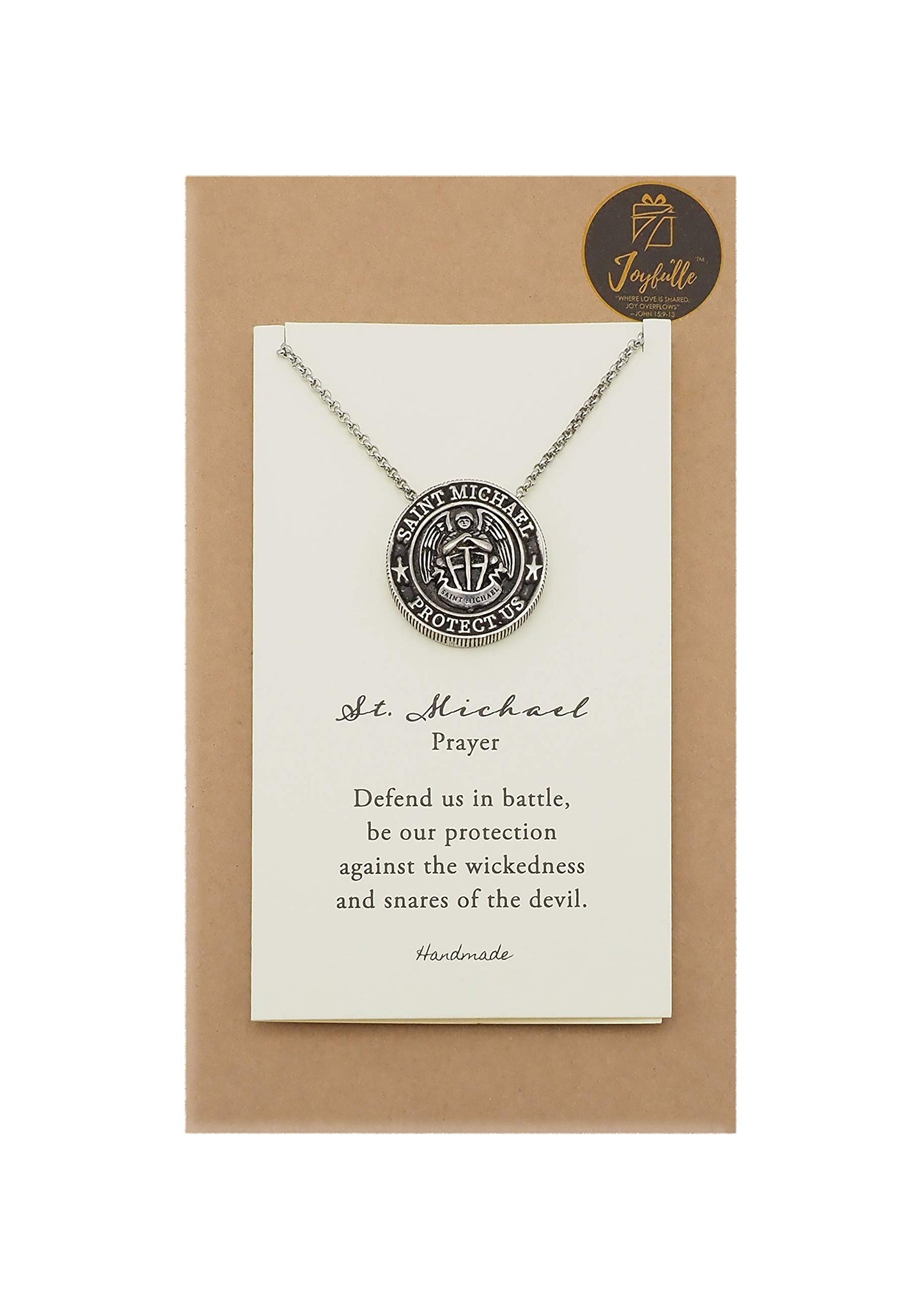 Joyfulle Uriel Guardian Angel ans St Michael Coin Pendant Necklace, Handmade Gifts for Women, Religious Jewelry with Prayer Greeting Card