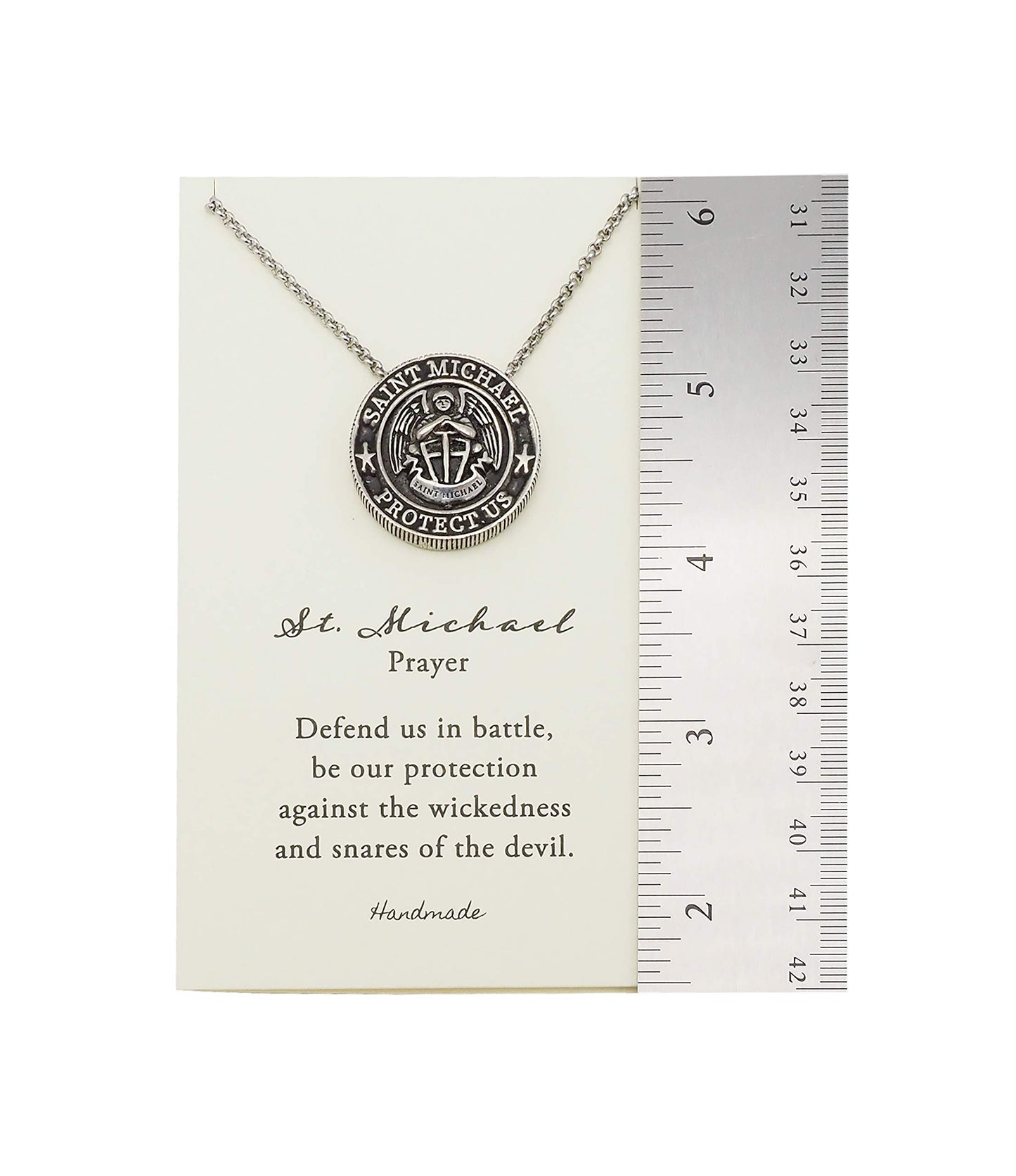 Joyfulle Uriel Guardian Angel ans St Michael Coin Pendant Necklace, Handmade Gifts for Women, Religious Jewelry with Prayer Greeting Card