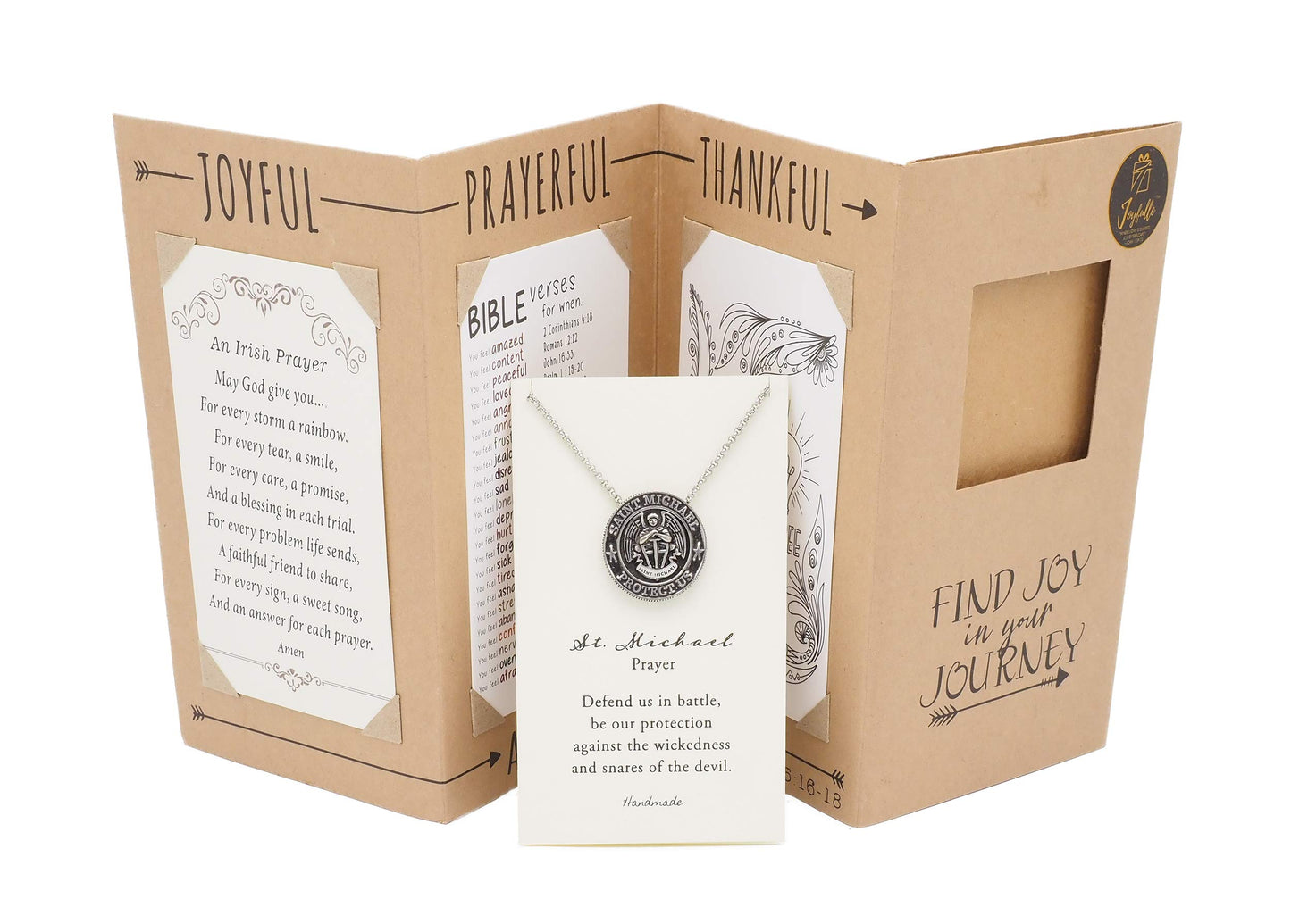 Joyfulle Uriel Guardian Angel ans St Michael Coin Pendant Necklace, Handmade Gifts for Women, Religious Jewelry with Prayer Greeting Card