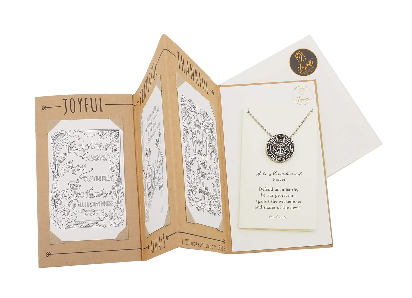 Joyfulle Uriel Guardian Angel ans St Michael Coin Pendant Necklace, Handmade Gifts for Women, Religious Jewelry with Prayer Greeting Card