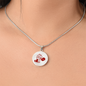 Close-up of playful Year of the Horse medallion necklace