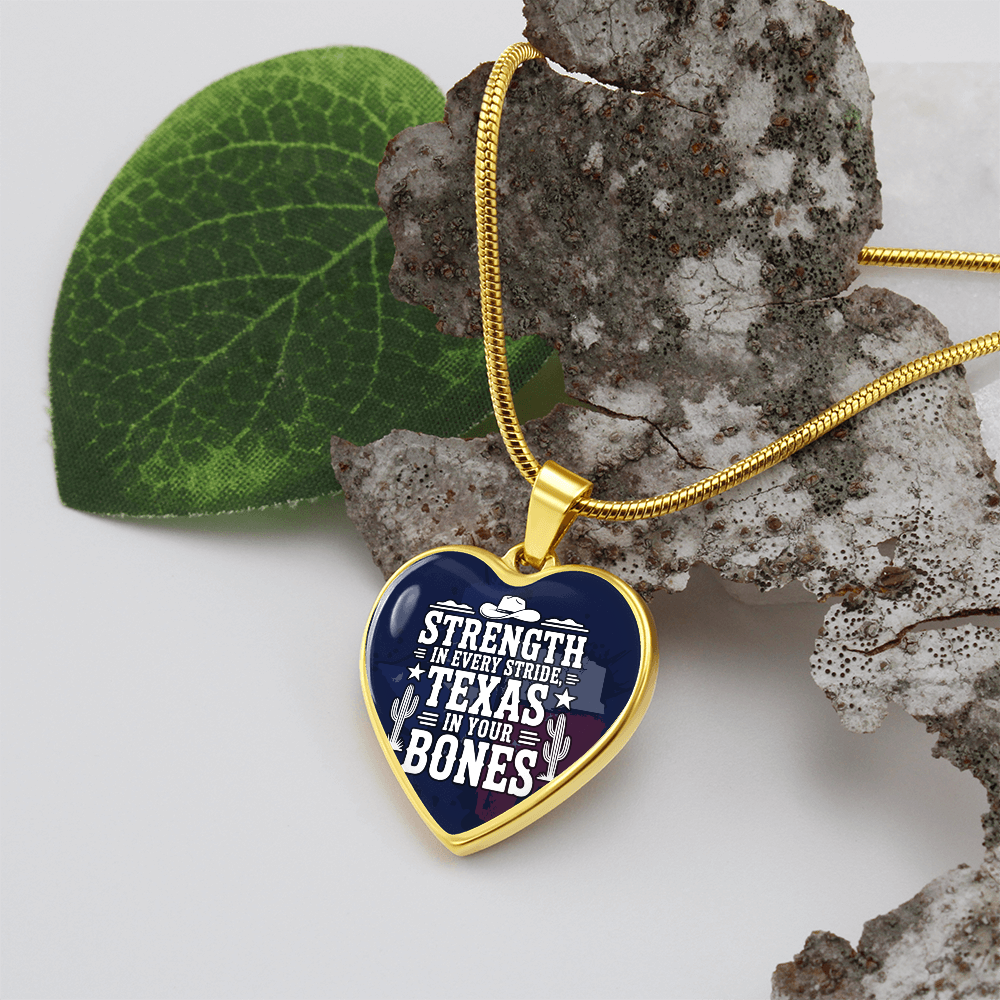 Texas Strength Heart Necklace – “Strength in Every Stride” Western Jewelry Gift, Texas Pride Pendant, Cowgirl Necklace, Southern Gifts for Her