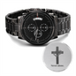 Christian Black Chronograph Watch – “You Are Never Alone” | Personalized Engraved Men's Faith Gift