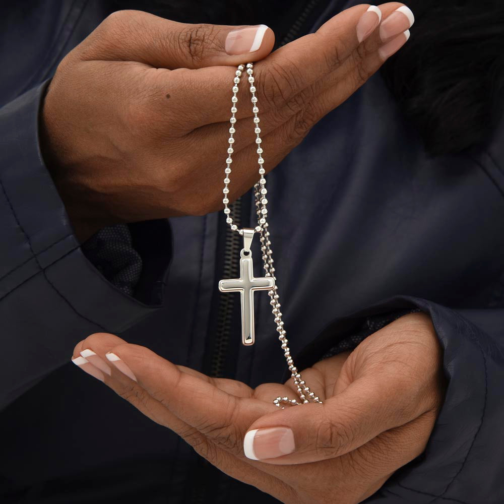 "If You Have Time to Worry, You Have Time to Pray" – Artisan-Crafted Cross Necklace with Ball Chain