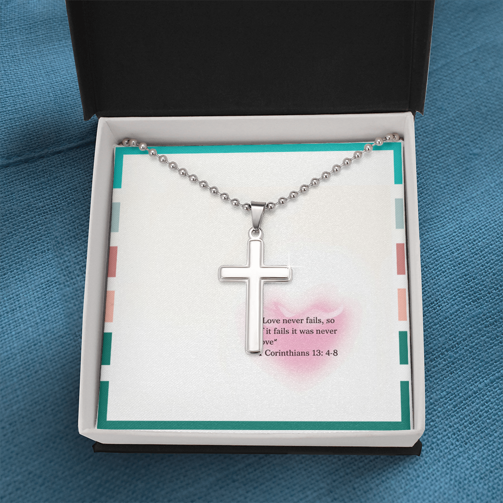 “Love Never Fails” Women's Inspirational Cross Necklace – 1 Corinthians 13:4–8 Faith & Grace Gift