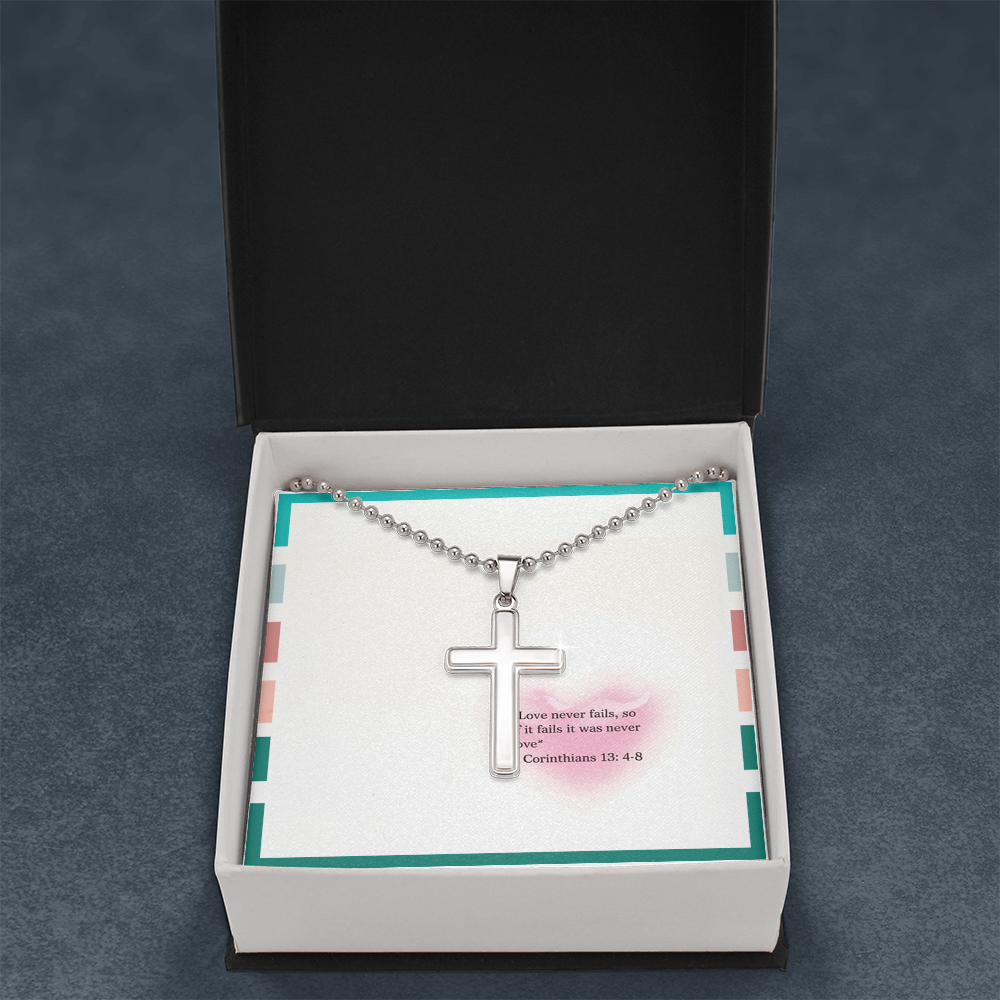 “Love Never Fails” Women's Inspirational Cross Necklace – 1 Corinthians 13:4–8 Faith & Grace Gift