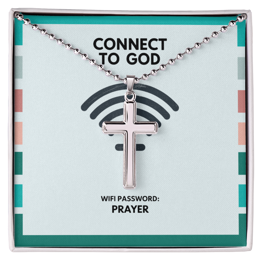 “Connect to God” artisan cross necklace with stainless steel pendant