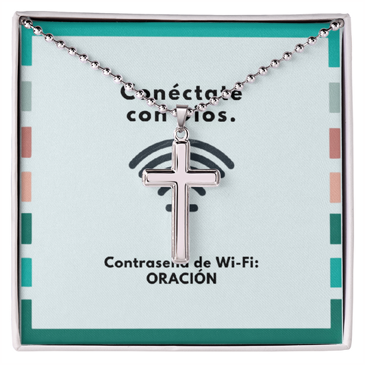 Conéctate con Dios – “WiFi Password: PRAYER” Artisan-Crafted Cross Necklace | Faith & Connection Jewelry Gift