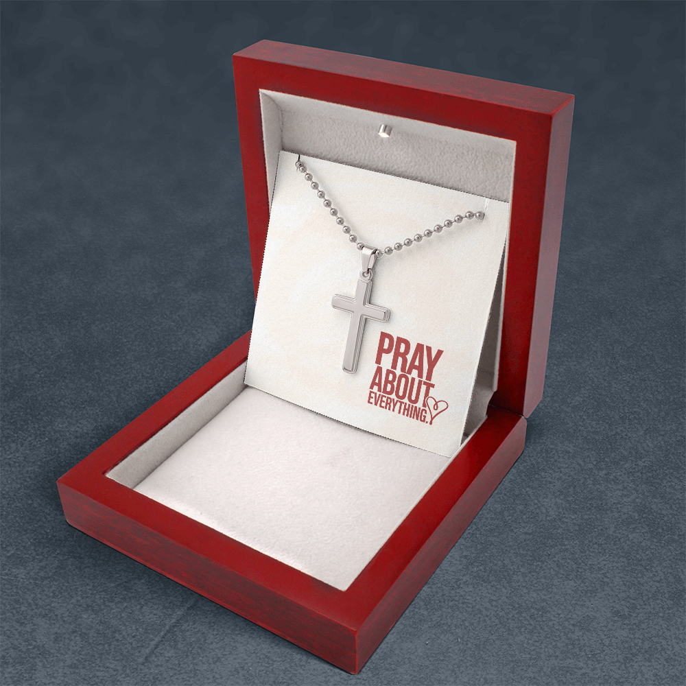 “Pray About Everything” Artisan-Crafted Cross Necklace with Ball Chain – A Reminder of Faith and Peace