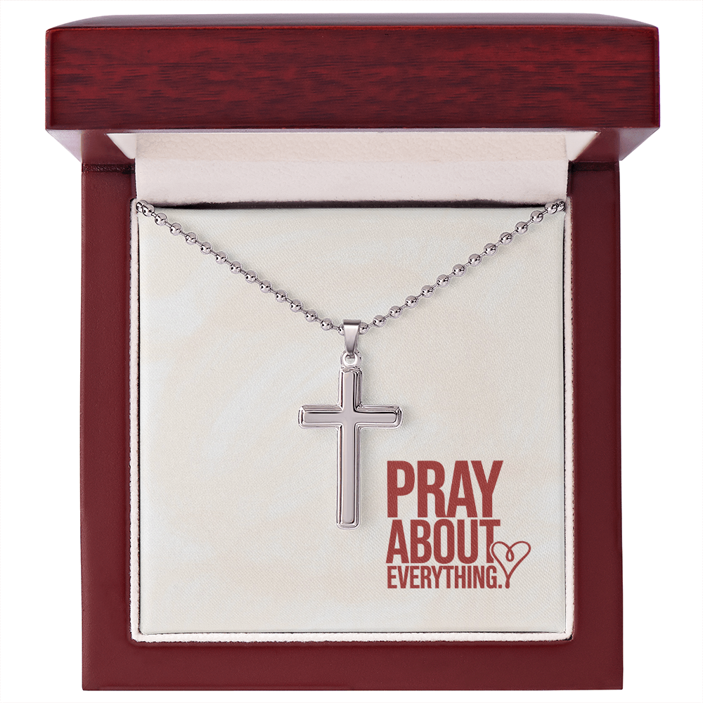 “Pray About Everything” Artisan-Crafted Cross Necklace with Ball Chain – A Reminder of Faith and Peace