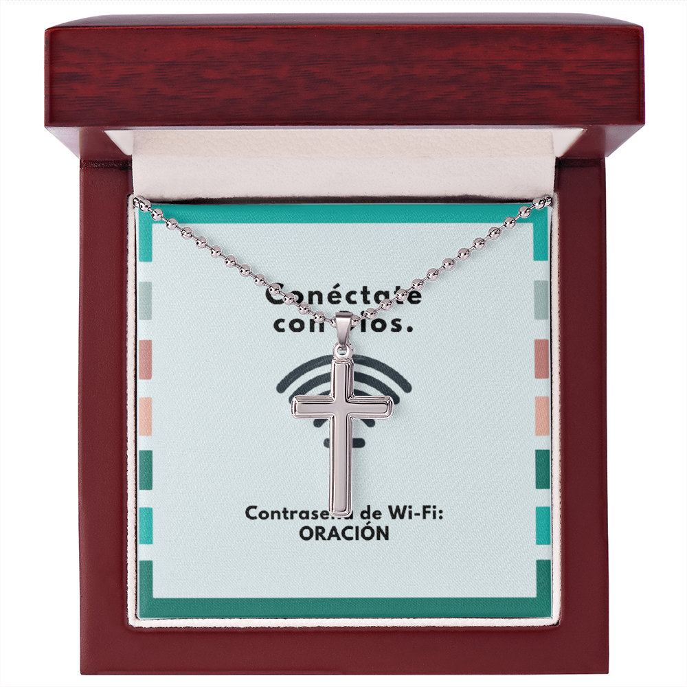 Conéctate con Dios – “WiFi Password: PRAYER” Artisan-Crafted Cross Necklace | Faith & Connection Jewelry Gift