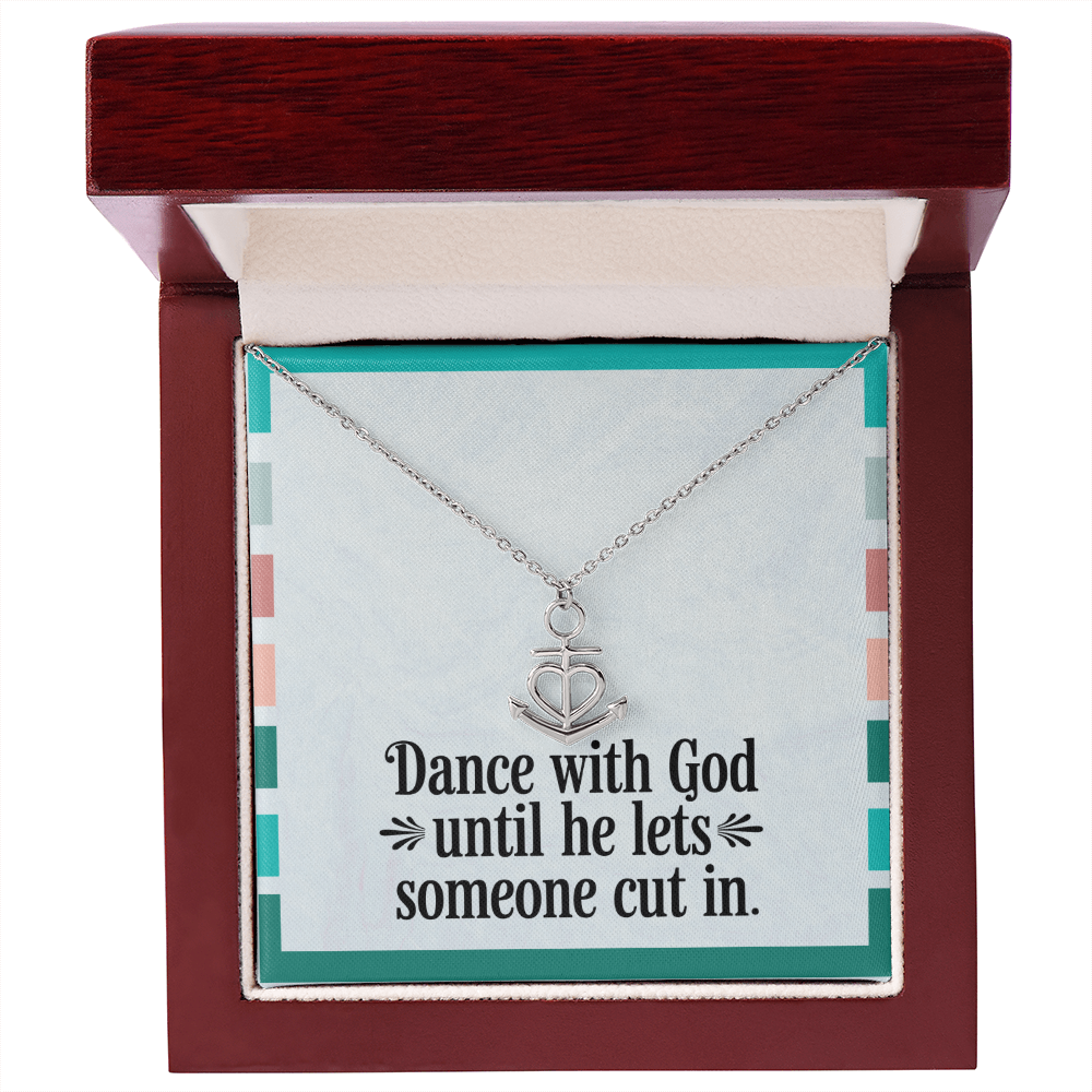 Necklace displayed on inspirational message card about faith and timing