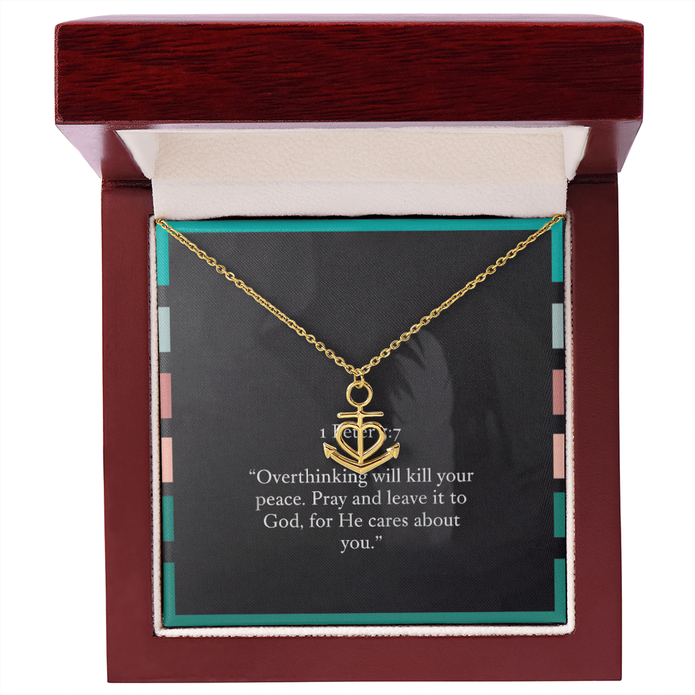 Faith necklace displayed on neutral background with message card