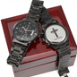 Christian Black Chronograph Watch – “You Are Never Alone” | Personalized Engraved Men's Faith Gift